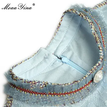 MoaaYina Designer de Moda rochie de Primăvară Rochie de Femei Plasă de Volane Flare Sleeve Mozaic Rochii Sirena