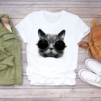 Femeile Pisica desen Animat de Imprimare Maneci Scurte Amuzante Haine de Moda de Vara Tricou tricouri Top T Grafic Femei Femei Femei Tricou T-Shirt