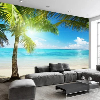 Personalizat Murală Papel De Parede 3D Plaja de Nisip de nucă de Cocos Copac Peisaj Fotografie Tapet Camera de zi Dormitor gazete de Perete Decor Acasă