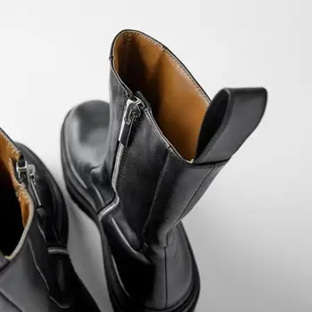 2020 Nou ZA Iarna Indesata Glezna Cizme Motocicleta Cizme Pentru Femei Rotund Toe Slip-on Chelsea Cizme Pătrat la Mijlocul Toc Vândute Pantofi Femei