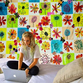 Planta flori sălbatice tapiserie de perete flori de referință diagrama hippie, boem tapiserie colorate psihedelice INS acasa elemente d
