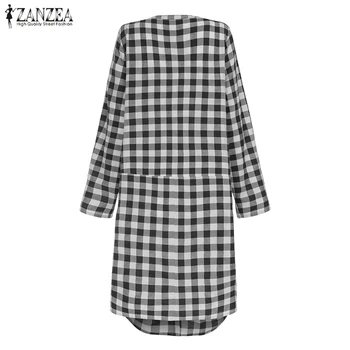 Femei 2021 Moda Cardigan Topuri ZANZEA Carouri Verifica Blusa de sex Feminin de Epocă Buton-Up Bluza Casual Lung Lenjerie de pat din Bumbac Tricouri S-5XL