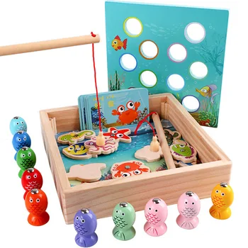 Montessori Educative Jucarii din Lemn Magnetic Jocuri de Pescuit Jucărie Joc de Copii 3D Pește pentru Copii în aer liber, Jucării Amuzante pentru Copii Cadouri