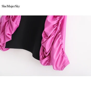 SheMujerSky Femei Negru Îmbinat Roz Hanorace de Toamna Batwing Maneca Tricou 2019 O-neck Hoodie sueter feminino