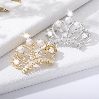 Coroana De Cristal De Lux Broșe Pentru Femei Farmec Bijuterii De Nunta Rafinat Zircon Coroane Perla Brosa Pin Rochie Haina Accesorii