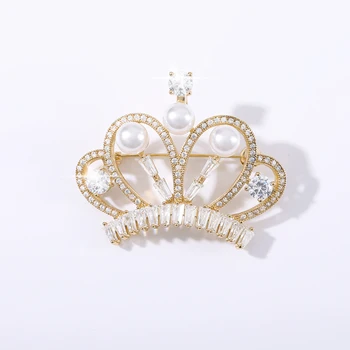 Coroana De Cristal De Lux Broșe Pentru Femei Farmec Bijuterii De Nunta Rafinat Zircon Coroane Perla Brosa Pin Rochie Haina Accesorii