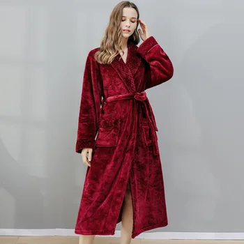 2020 Toamna Iarna Femei pijama de Flanel Slim Liber Feminin Halate de Baie Groase V Gât cu Pockset Eșarfe Solid Sleepwear Doamna
