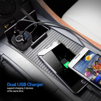 Multi Funcția Dual USB Port Cupa Incarcator Auto 12~24V Bricheta Car Kit-ul bluetooth Transmițător FM, Suport TF card ÎN