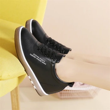 Autentice din Piele de Negru și Adidași de culoare Albă Platforma Femei Pantofi Pene Casual Pantofi de Mers pe jos de Moda pentru Femei Adidași Noi Dantelă-Up