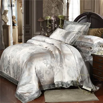 Home textile de argint set de lenjerie de pat Jacquard Dantela carpetă acopere set 4buc lenjerie de pat Europene lenjerie de pat de lux de aur foaie de plat cu scoici saint-jacques