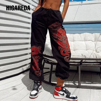 HIGAREDA Dragon Print Largi de Trening Femei Liber Casual Pantaloni Lungi Doamnelor Mare Elastic Talie Pantaloni Codrin 2020