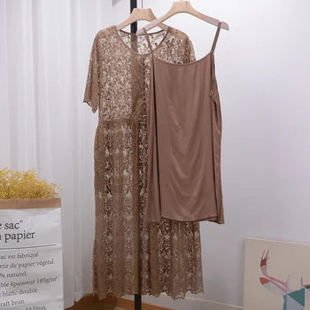 Dulce zână stil printesa din dantela rochie de vara din două piese rochie lunga cu maneci scurte vrac rochie casual