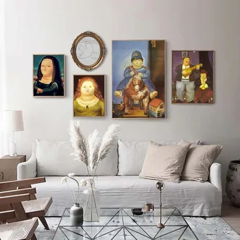 Amuzant Grăsime Mona Lisa Panza Pictura Clasica Da Vinci Figura Arta De Perete Imagine Nordic Abstract Poster Pentru Camera De Zi Decor Acasă