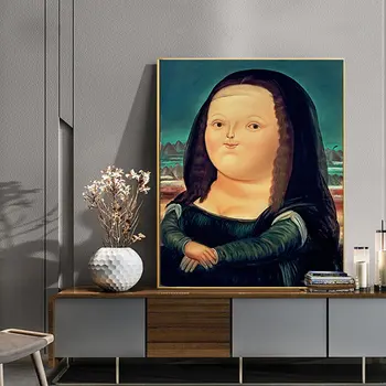 Amuzant Grăsime Mona Lisa Panza Pictura Clasica Da Vinci Figura Arta De Perete Imagine Nordic Abstract Poster Pentru Camera De Zi Decor Acasă