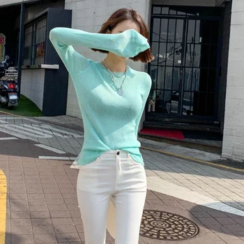 Subțire De Vară, Sexy Top Tricotate T-Shirt Femei 2021 Elasticitatea T-Shirt Stil Coreean Femeie Haine Slim Tricou Femei Topuri Casual