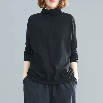 Femei Tricou Casual Nou 2020 Toamnă Iarnă Stil Simplu Epocă Guler Culoare Solidă Vrac De Sex Feminin Pulover Hoodies S2185