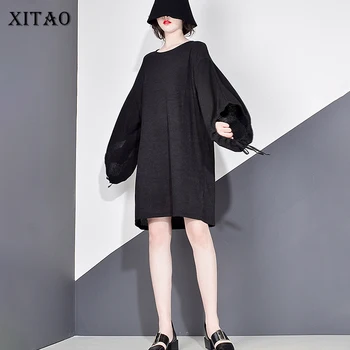 XITAO Pulover Casual Arcul Mini-Rochie pentru Femei 2020 Toamna de Moda Trendy Stil Nou O de Gât Guler Lantern Maneca Elegant GCC2009