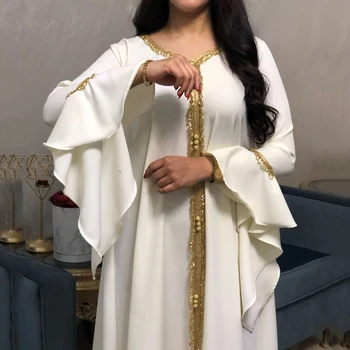 MD arabă Rochie Ciucure Alb Abaya Femei Djellaba Musulman Moda Haine Islamice Pentru Fete Lotus Maneca Haine Plus Dimensiunea Boubou
