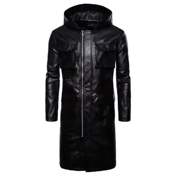 Toamna iarna 2019 moda pe termen lung windproof codul European cu glugă de sex masculin motocicleta mult geaca de piele PU chaqueta hombre B048
