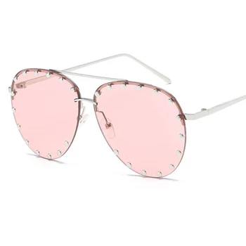 Doamnelor Metal Nituri Împânzit Pilot ochelari de Soare Gradient Brown Lux Vintgae Nuante Pentru Femei Barbati Punk stil de Viață Ochelari lunetele