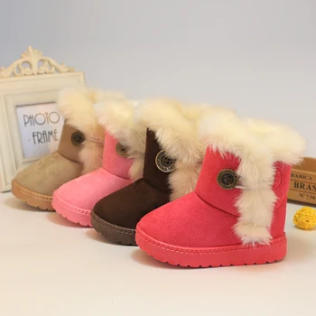 De Iarna Pentru Copii Cizme De Piele De Căprioară Faux Blană Căptușite Băieți Fete Cizme De Zapada Moale Glezna, Catarama Cald Pantofi Pentru Copii(Copii/Fete Mici)
