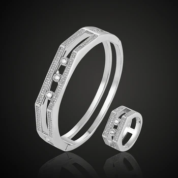 Lanruisha brand de lux AAA Zircon Cubic deschide setare brățară inel Seturi pentru femei accesorii mireasa seturi Messeeka cupru brățară set