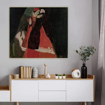 Citon Egon Schiele《Cardinal și Călugăriță, Mângâiere》Panza Pictura in Ulei opera de Arta Imagine Poster de Perete Decor Acasă Decorare camera de zi