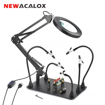 NEWACALOX Lipit de Mana a Treia 5X 3 Culori Luminoase Lupă Magnetic PCB Reparații Fix Clip Rework Instrument de Lipit