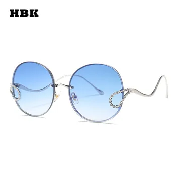 HBK 2019 Femei de Lux Stras ochelari de Soare pentru Femei Italia Designer de Brand fără ramă Rotundă Mare Ochelari de Soare Barbati Oculos De Sol Feminino