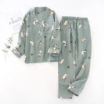 Noi Coreea De Avocado Proaspăt Pijama Seturi Pentru Femei Tifon De Bumbac Mâneci Lungi Casual Pijamale Femei, Pijamale Primavara Toamna Pijama Set