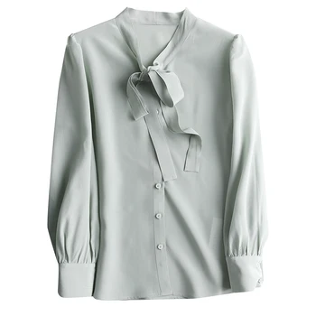 SuyaDream Femei Solide Bluza Tricou Reale Mătase Cu Mâneci Lungi Guler De Arc Butoane Birou Bluza Tricou 2020 Primăvară Tricou