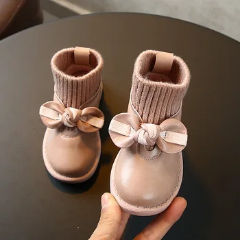 Toamna și Iarna Fete Casual Cizme Scurte Tricotate Printesa Șosete Cizme Moi Jos Pantofi din Piele pentru Copii Pantofi