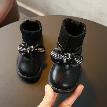 Toamna și Iarna Fete Casual Cizme Scurte Tricotate Printesa Șosete Cizme Moi Jos Pantofi din Piele pentru Copii Pantofi