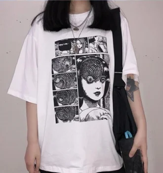 HAHAYULE-JBH Femei Grunge Estetice Anime Tee Hipsters Stil Harajuku Tricou Junji Ito Groază Manga Uzumaki T-Shirt