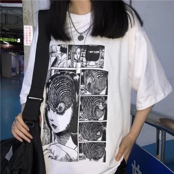 HAHAYULE-JBH Femei Grunge Estetice Anime Tee Hipsters Stil Harajuku Tricou Junji Ito Groază Manga Uzumaki T-Shirt