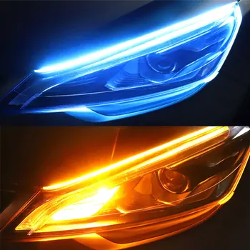 2x Ultrafine DRL 12V Lampi Auto Pentru Autoturisme Lumini de Zi cu LED care curge LED Amber Transforma Lumina Farurilor de Asamblare rezistent la apa