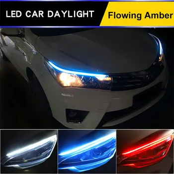 2x Ultrafine DRL 12V Lampi Auto Pentru Autoturisme Lumini de Zi cu LED care curge LED Amber Transforma Lumina Farurilor de Asamblare rezistent la apa
