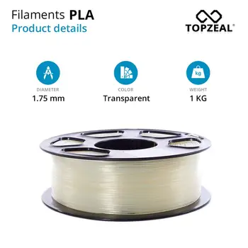 TOPZEAL Clar Transparent Plastic 3D cu Filament PLA Filament de 1.75 mm 1KG Dimensională, Precizie de +/- 0,02 mm Materiale de Imprimare 3D