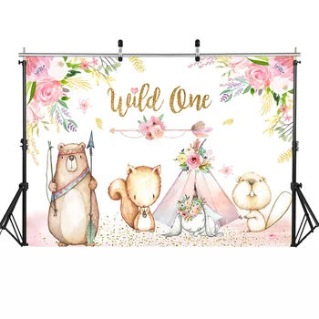 Wild O Petrecere de Ziua Banner de Fundal pentru Fotografia de Animale Desene animate Iepure Copii Ziua de Fundal Flori Trib Cort