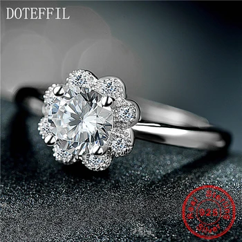 DOTEFFIL Argint 925 pentru Femei Inel Moda Farmec Flori AAA Cristal Inel Argint Femei Bijuterii