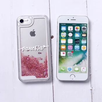 Personalizate Personalizate Sclipici Lichid Silver Sparkle Text Nume Telefon Caz Pentru iPhone 12 11 Pro 6S XS Max 7 7Plus 8 8Plus X XR