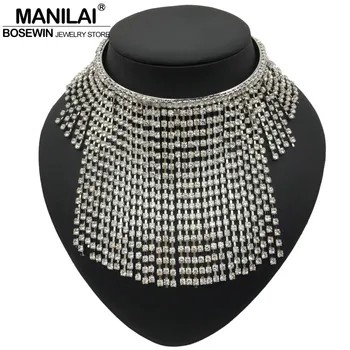 MANILAI de Lux Maxi Pietre Ciucure Coliere Pentru Femei Guler Cravată Nunta Bijuterii de Cristal Declarație Colier cu Pandantive