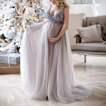 Maternitate rochii Sexy pentru sedinta foto Femei Gravide Sling V Neck Sequin Cocktail Long Maxi Bal Rochie de sarcina rochie 2020