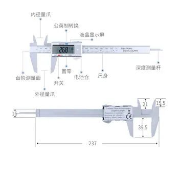 Șubler cu Vernier 0-150mm 6 inch Instrument de Măsurare din Plastic LCD Digital Electronic Fibra de Carbon Conducător Gauge Micrometru