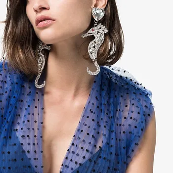 Minunat Boutique Cristal Căluț de mare Farmec Pendant Picătură Legăna Cercei pentru Femei Moda Bijuterii Maxi Declarație Cercei Accesorii