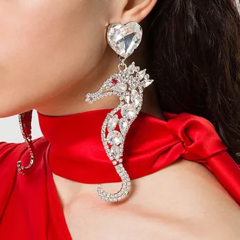 Minunat Boutique Cristal Căluț de mare Farmec Pendant Picătură Legăna Cercei pentru Femei Moda Bijuterii Maxi Declarație Cercei Accesorii