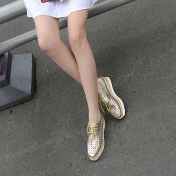 Respirabil Platforma Pantofi Femei Mocasini De Vara Marca Dantelă De Aur Feliuta Casual Decupaj Pantof De Femeie Plasă De Pene Adidași Femei