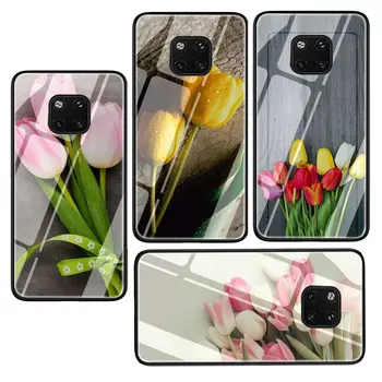 Flori de lalea Capac Sticla Caz pentru Huawei P10 P20 30 Pereche de 20 de Onoare 9 10 Lite Pro 7A 8X P Inteligente