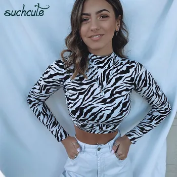 SUCHCUTE Maneca Lunga Tricou Femei Zebra Femela Topuri Backles de Vară 2020 Y2K Estetice Sus E Fata Tee Clubwear