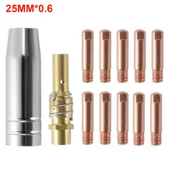 12pcs Conductoare Duza MB-15AK M6*25mm de Sudare MIG/MAG Lanterna tip de Contact Duza de Gaz Parte Tool Set 0.6/0.8/1.0 mm